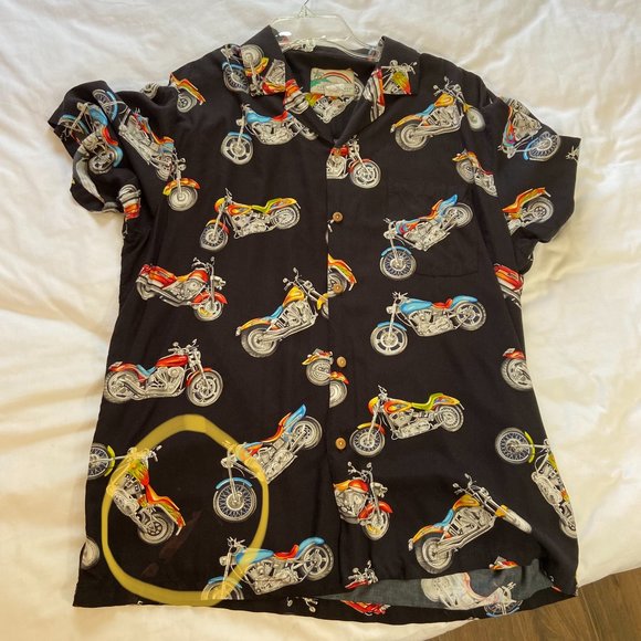 Paradise Found Hawaiian Shirt with Motorcycles Sz Large - Picture 5 of 5